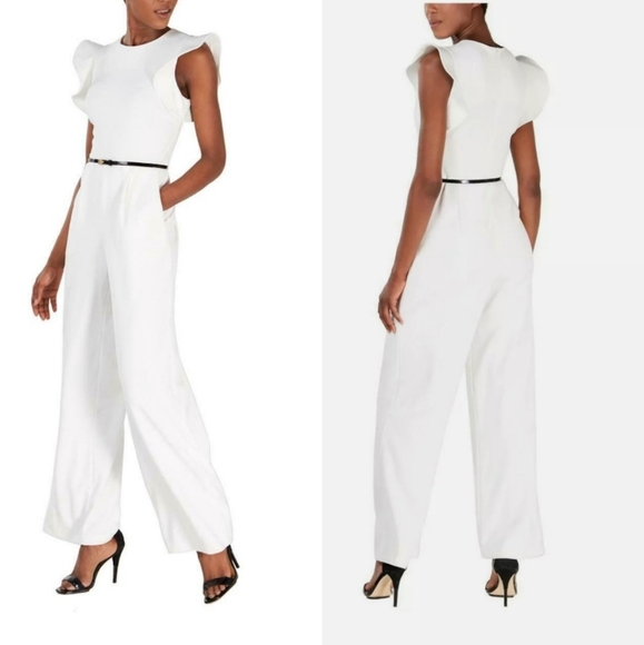 Calvin Klein Pants - CK White Flutter sleeve jumpsuit